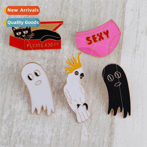 Brooch Cute cartoon parrot black cat Sexy oil drop black whe