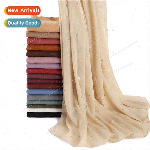 New solid color silver silk hot diamond chiffon scarf pressu