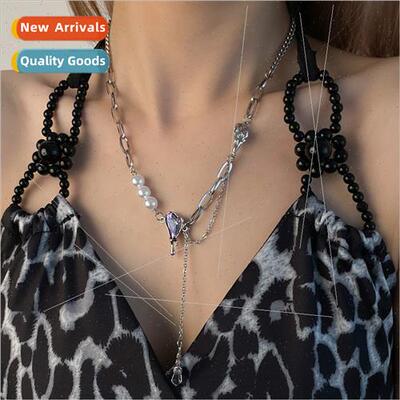 Love splicing pearl necklace female niche ins hip-hop Korea