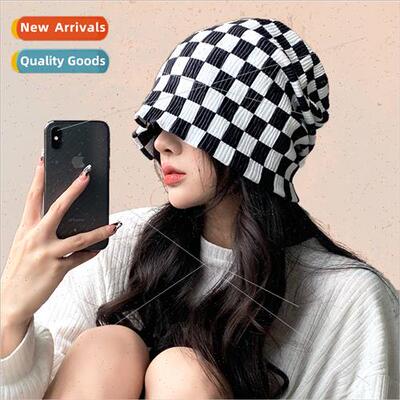 ins checkerboard plaid stacked cap female Korean hundreds ni