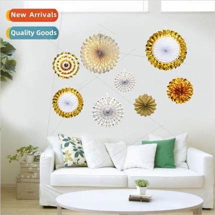 New gold paper fan flower three-dimensional pull festive sho