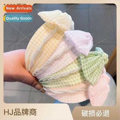 Japan sweet ins retro chiffon thousand bird plaid bow pearl