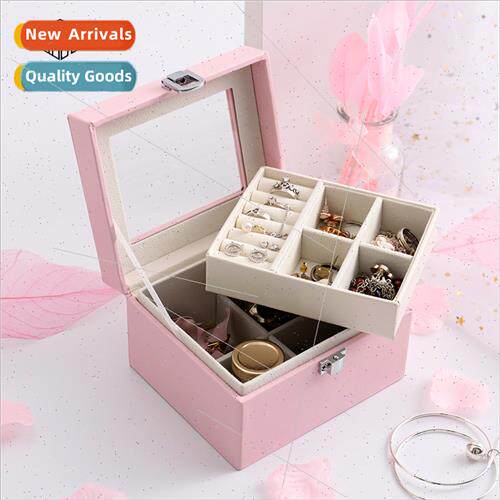 fashion double multi-compartment jewelry box open window loc