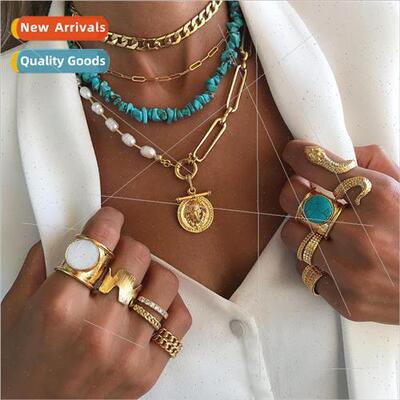 Europe bohemian multi-layer blue turquoise necklace vintage