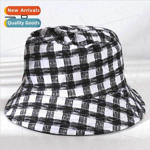 Spring Autumn black whe plaid fisherman hat female outdoor s