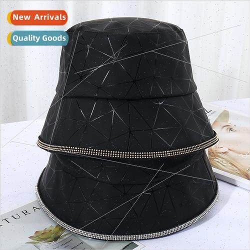 PU leather black fisherman cap female Japan retro bucket hat