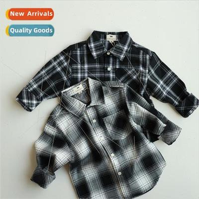 Childrens shirt long-sleeved 2023 fall new boys casual cotto