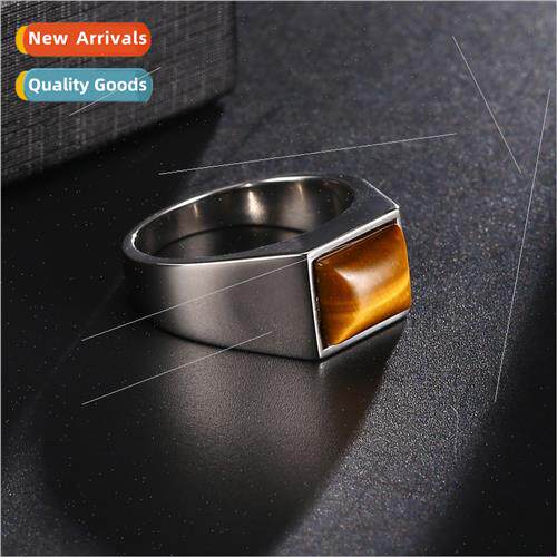 New Europe Vintage Classic Alloy Tiger Eye Ring Square Coffe