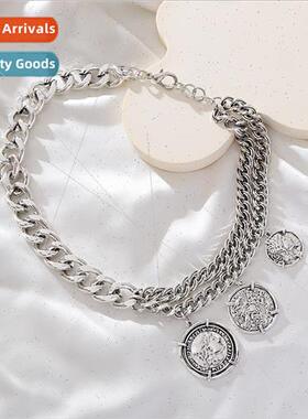 Europe new cold wind silver alloy necklace fashion asymmetri