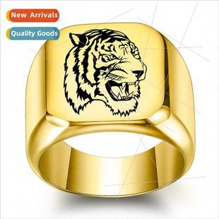 Ring Stainless Tiger Head Style Men Chinese Zodiac
