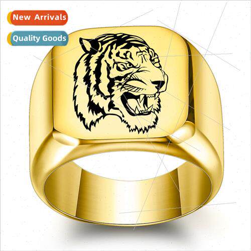 Men Zodiac Stainless Ring Tiger Head Ring Chinese Style