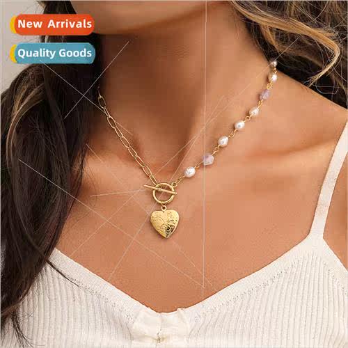 Europe niche simple heart necklace light luxury creative ope
