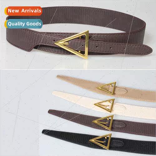 New PU simple gold buckle triangle wide belt leather su nd f