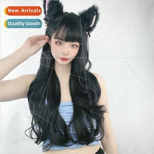 Europe wig women long curly hair air bangs machine weave ful