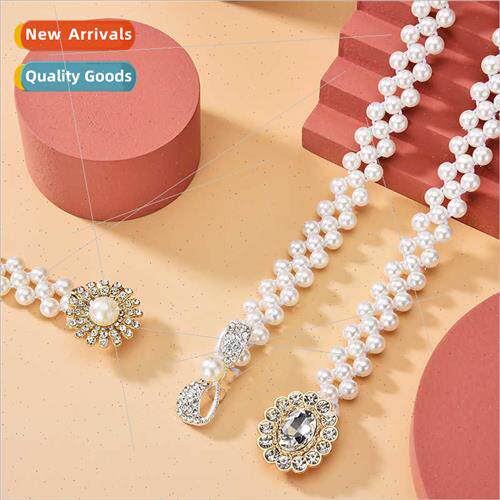 Korean ladies rhinestone pearl waist chain fashion dress dec