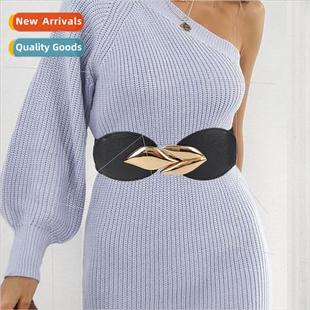 Leaf Elastic Stch Women Coa High Wide Punk Belt Sweater