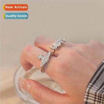 Delicate flash diamond letter ring female niche cold wind fi
