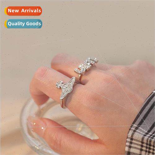 Delicate flash diamond letter ring female niche cold wind fi