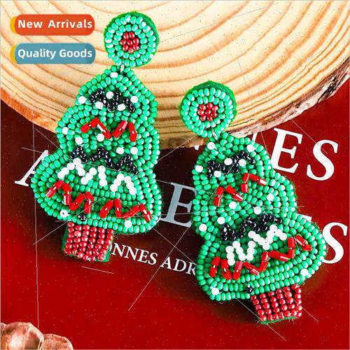 Christmas Day Earrings Handmade Rice Beads Knted Christmas T