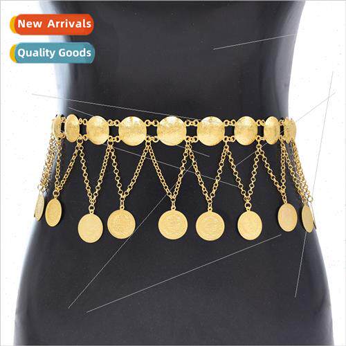 Europe waist chain women fashion metal round coin tassel bod