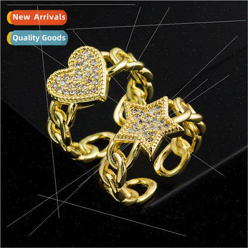Europe fashion copper gold-plated zirconia love ring open fi