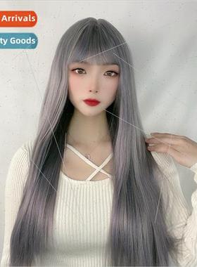 Wig female long hair long air bangs whole top hair set repai