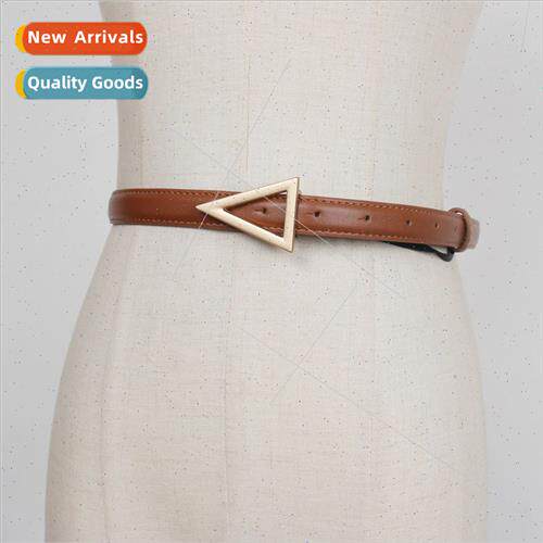 Triangle buckle thin belt female pu leather skirt waist deco