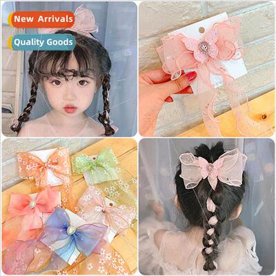 Children bow ribbon hair clips summer girls braided hair hea