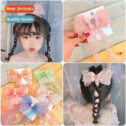 Children bow ribbon hair clips summer girls braided hair hea