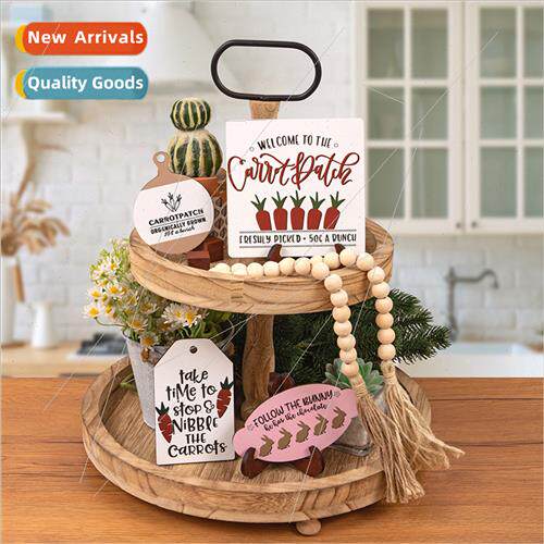 New 2024 Easter Bunny Carrot Wooden Layered Tray Decoration