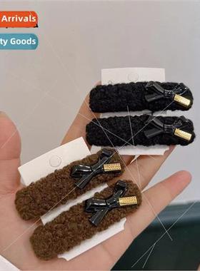 Teddy bear curly hair merad curry temperament bow side clip