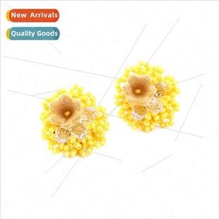 String Rice Bead Temperament Earrings Handmade Flower che