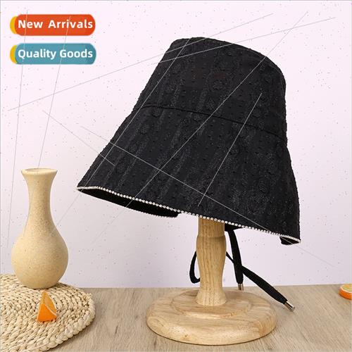 Bucket hat female rhinestone brim lace mesh fishing hat summ
