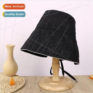 rhinestone brim lace Bucket fishing female mesh summ hat