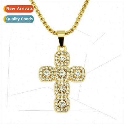 Full diamond cross pendant necklace men women domineering co