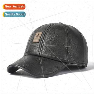 mens tong Leather hat warm duck thickened elderly winter