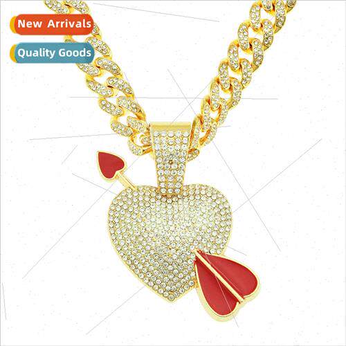 Hip hop ins full diamond one arrow through heart pendant nec