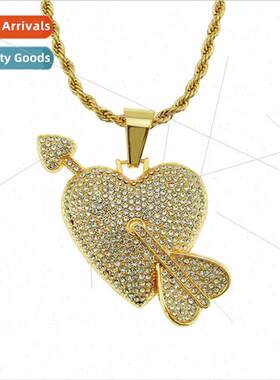 Europe Hip Hop Diamond Heart Pendant Necklace Arrow Eco-frie