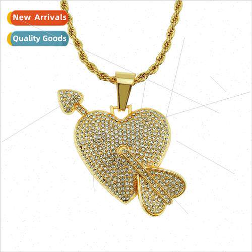Europe Hip Hop Diamond Heart Pendant Necklace Arrow Eco-frie