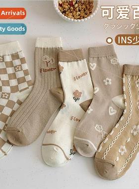 Socks women mid-calf socks cotton ins tide Japanese khaki sy