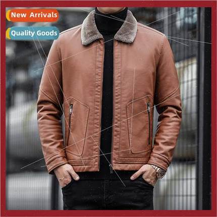 2023 new thickened padded leather jacket men fall winter lig