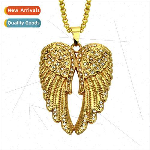 Europe hip hop rap jewelry angel wings diamond pendant neckl