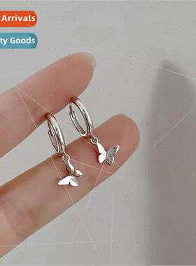 s925 silver needle butterfly pendant earrings female tide ni