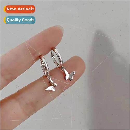 s925 silver needle butterfly pendant earrings female tide ni