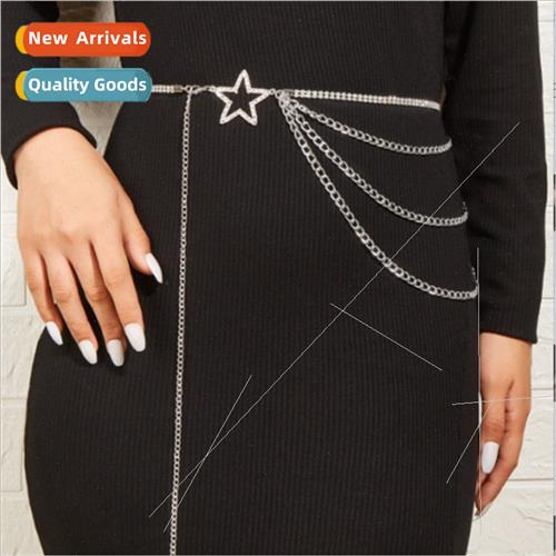new sexy rhinestone inlaid diamond chain hollow pentagram mu