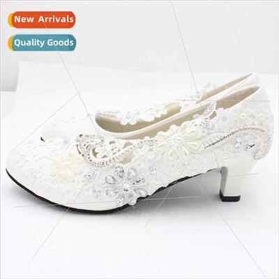 White high heel wedding shoes lace rhinestone bridal shoes s