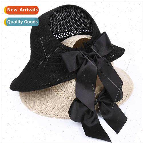 Bow tie straw hat female Korean summer outing sunscreen knte