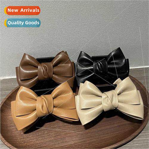 Korea simple leather double-sided large bow scratch clip ret