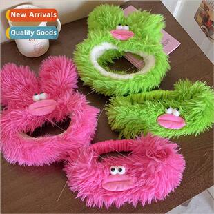 Ugly cute big mouth plush hair bwomen wash face mask crushed