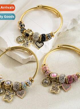 Panjia new gold stainless steel bracelet versatile bear love